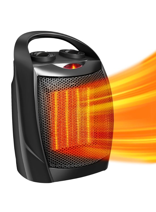 Denx Electric Heater, with 3 Speeds and 45° Rotation, Ceramic Small Mini Heater with Thermostat, Home Dorm Office Desktop and kitchen, Black,1500W DX2604 - Image 1
