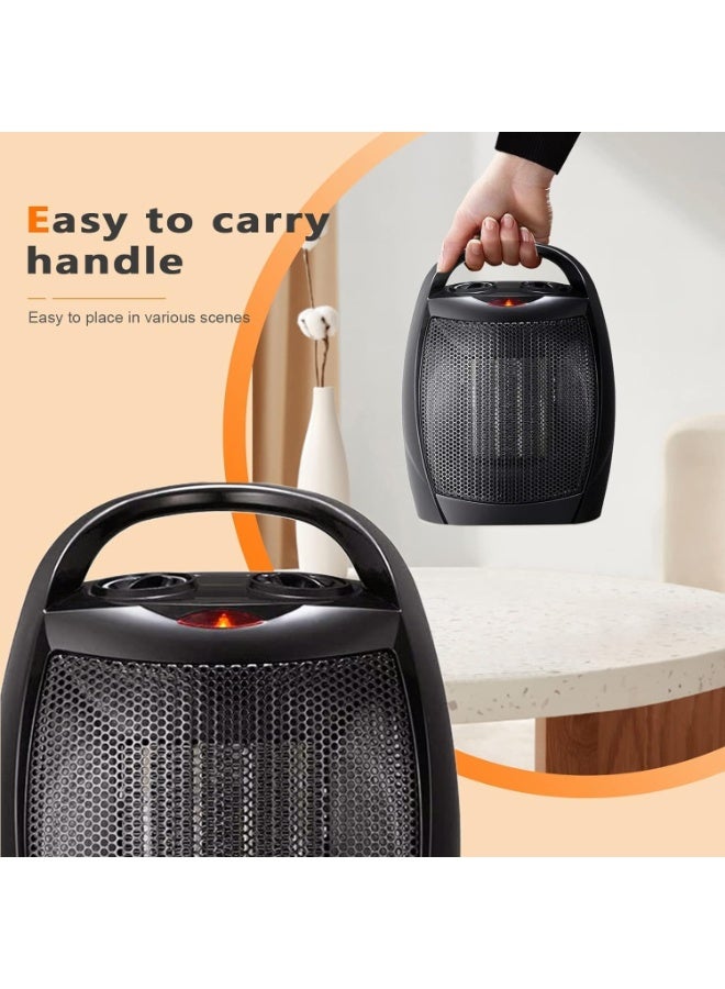 Denx Electric Heater, with 3 Speeds and 45° Rotation, Ceramic Small Mini Heater with Thermostat, Home Dorm Office Desktop and kitchen, Black,1500W DX2604 - Image 2