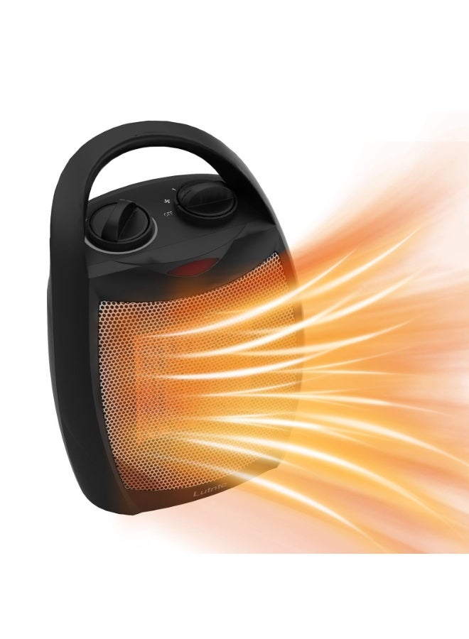 Denx Electric Heater, with 3 Speeds and 45° Rotation, Ceramic Small Mini Heater with Thermostat, Home Dorm Office Desktop and kitchen, Black,1500W DX2604 - Image 3