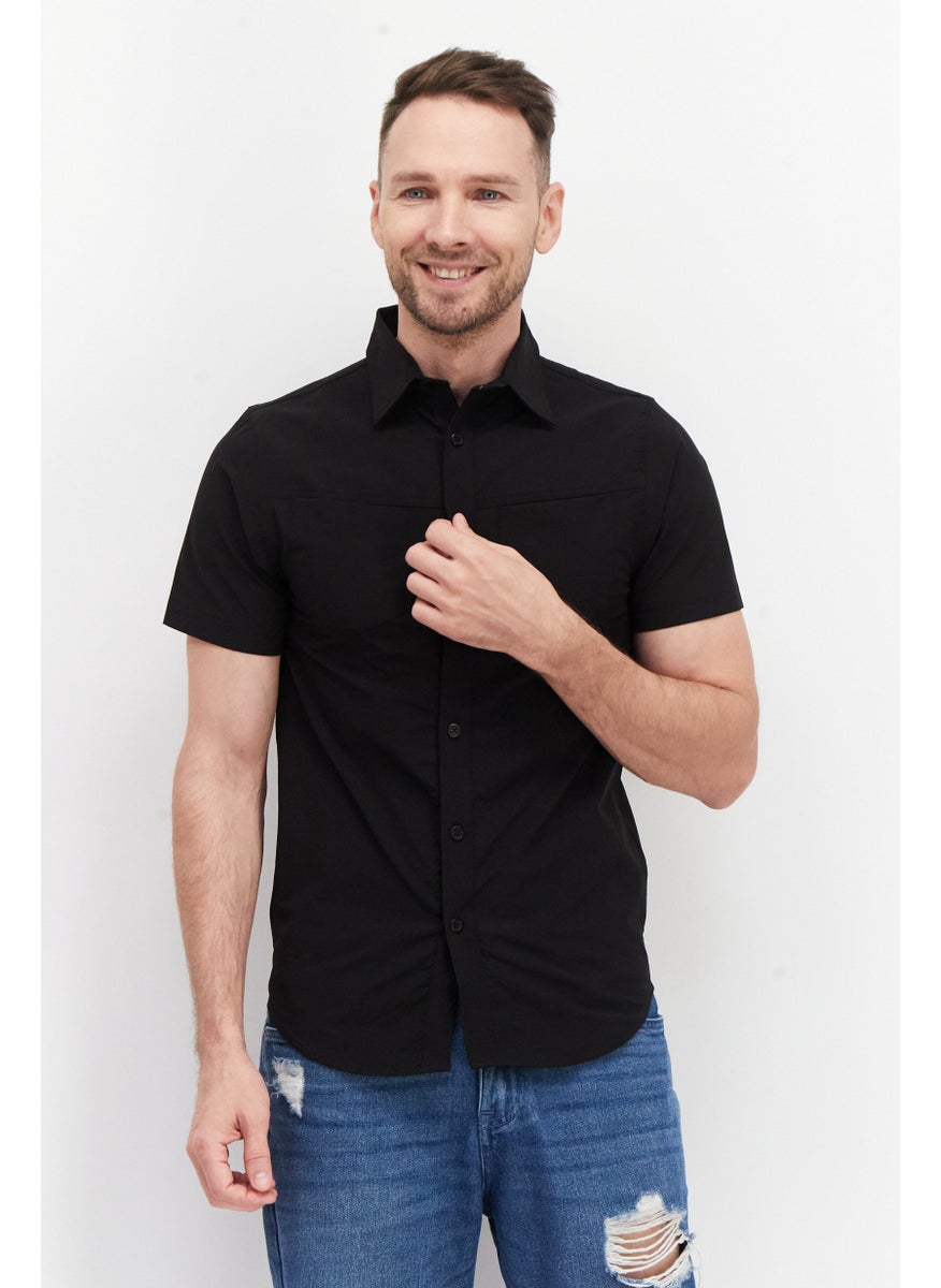 Cultura New York Men Regular Fit Plain Short Sleeve Casual Shirt, Black  - Image 1
