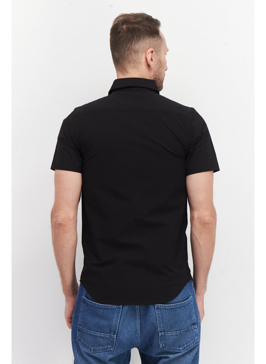 Cultura New York Men Regular Fit Plain Short Sleeve Casual Shirt, Black  - Image 3