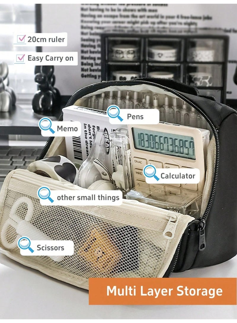 حافظة أقلام كبيرة متعددة الطبقات – منظم فاخر من القماش المتين مع أقسام متعددة وجيوب شبكية ومقابض مريحة | تخزين أدوات مكتبية محمول للمدرسة والمكتب والسفر ومستحضرات التجميل | حقيبة أقلام بسيطة، منظم مكتب، لوازم العودة إلى المدرسة - Image 2