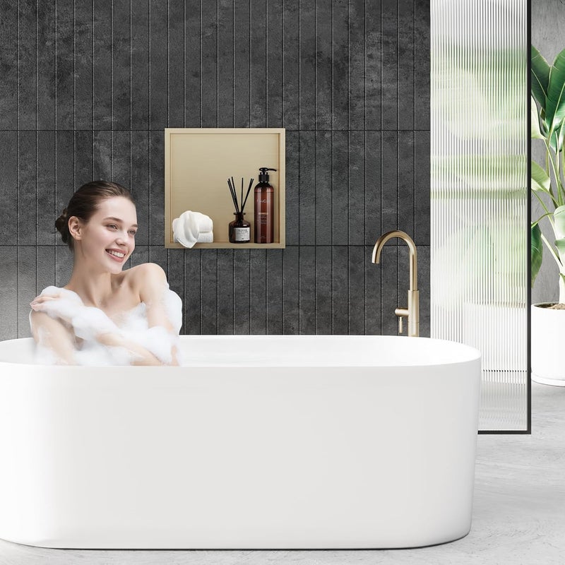 MERRANOX 12" x 12" Champagne Gold Shower Niche, 304 Stainless Steel Recessed Wall Shelf, No Tile Needed, Waterproof Built‑in Storage for Bathroom - Image 2