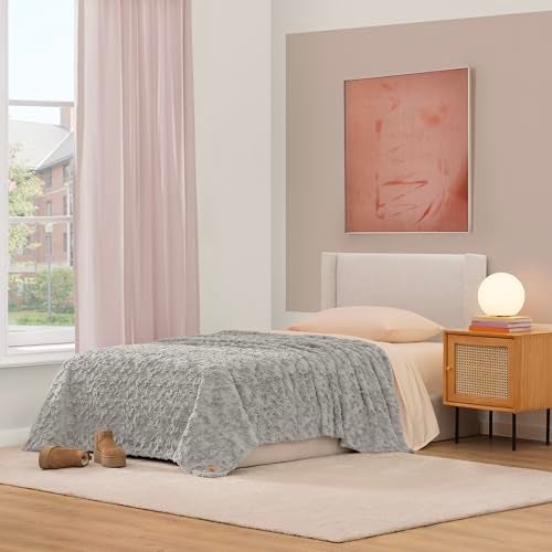 UGG Adalee Faux Fur Twin Blanket, Fluffy Blanket for Bed, Cozy Oversized Throw for Couch, Washable Twin XL Bedding, Luxury Home Decor, 66" x 90", Seal Grey - Image 2