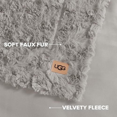 UGG Adalee Faux Fur Twin Blanket, Fluffy Blanket for Bed, Cozy Oversized Throw for Couch, Washable Twin XL Bedding, Luxury Home Decor, 66" x 90", Seal Grey - Image 3