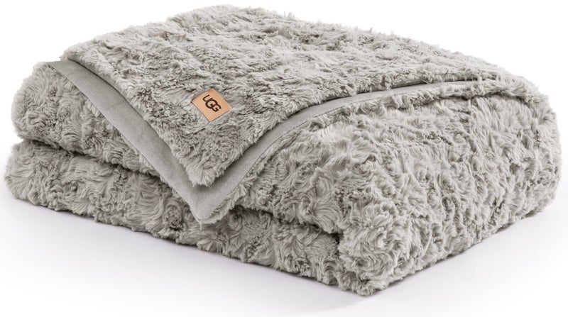 UGG Adalee Faux Fur Twin Blanket, Fluffy Blanket for Bed, Cozy Oversized Throw for Couch, Washable Twin XL Bedding, Luxury Home Decor, 66" x 90", Seal Grey - Image 1