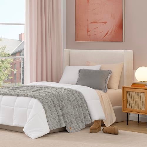 UGG Adalee Faux Fur Twin Blanket, Fluffy Blanket for Bed, Cozy Oversized Throw for Couch, Washable Twin XL Bedding, Luxury Home Decor, 66" x 90", Seal Grey - Image 4