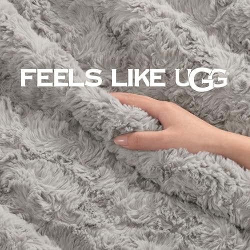UGG Adalee Faux Fur Twin Blanket, Fluffy Blanket for Bed, Cozy Oversized Throw for Couch, Washable Twin XL Bedding, Luxury Home Decor, 66" x 90", Seal Grey - Image 5