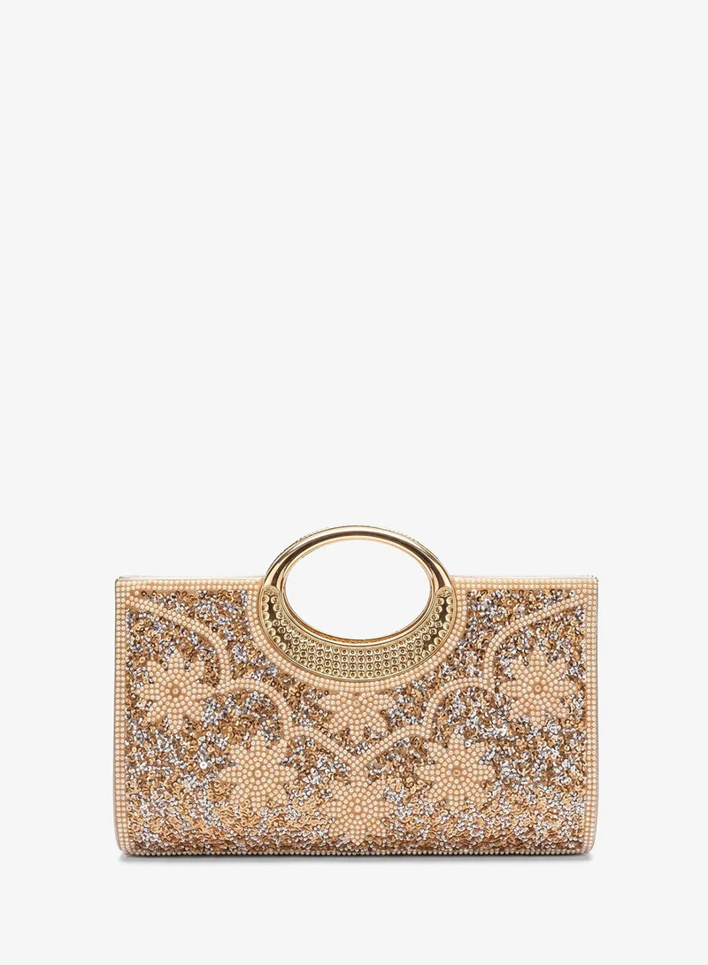 Viny Viny Women's Luxury Crystal Clutch – Rhinestone Embellished with Crystal Ring Handle & Kiss Lock – Parties, Weddings & Formal Occasions – Black, Gold, Champagne, Silver