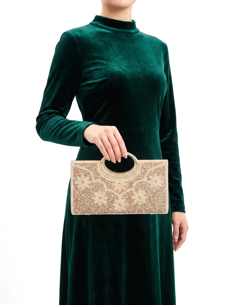 Viny Viny Women's Luxury Crystal Clutch – Rhinestone Embellished with Crystal Ring Handle & Kiss Lock