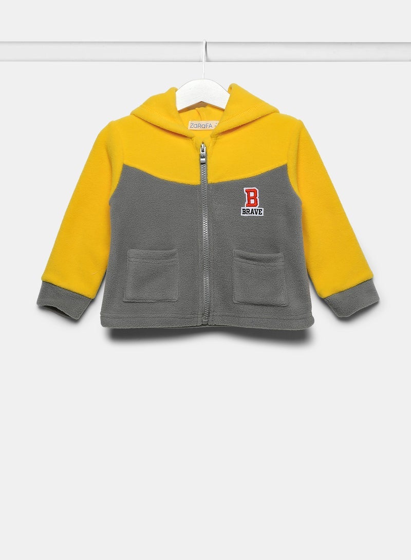 Zarafa boy long sleeve zip through hoodie dark grey yellow 