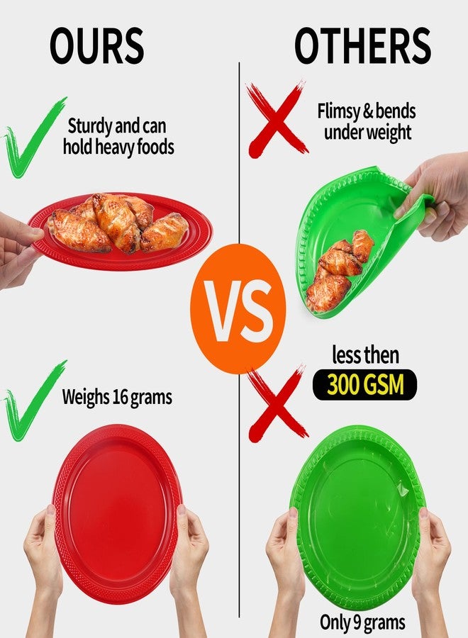 LDFDRT Red Plastic Plates 100 pcs Party Dessert Dinner Plates Disposable Heavy Duty for Party,Wedding, Valentines (7inch) - Image 5