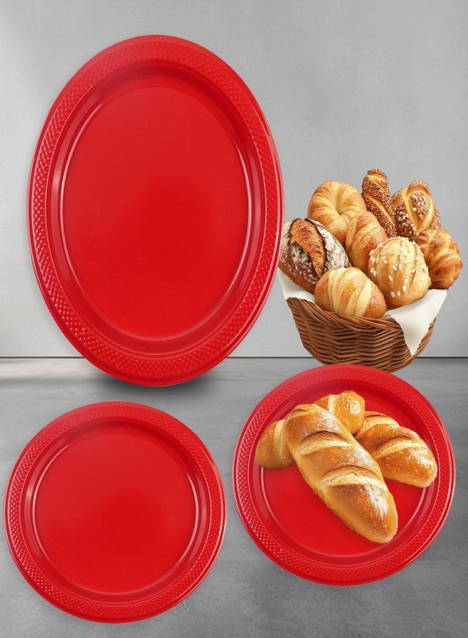 LDFDRT Red Plastic Plates 100 pcs Party Dessert Dinner Plates Disposable Heavy Duty for Party,Wedding, Valentines (7inch) - Image 4