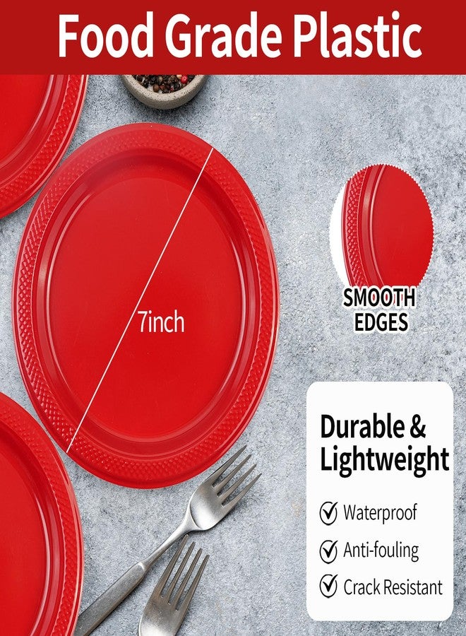 LDFDRT Red Plastic Plates 100 pcs Party Dessert Dinner Plates Disposable Heavy Duty for Party,Wedding, Valentines (7inch) - Image 2