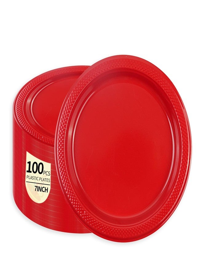 LDFDRT Red Plastic Plates 100 pcs Party Dessert Dinner Plates Disposable Heavy Duty for Party,Wedding, Valentines (7inch) - Image 1