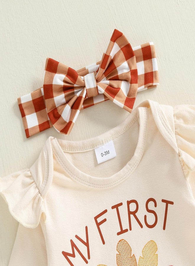 Gureui My First Thanksgiving Baby Girl Outfit Long Sleeve Turkey Romper Onesie Shorts Toddler Infant Newborn Fall Clothes (A Khaki My First Thanksgiving, 0-3 Months) - Image 5