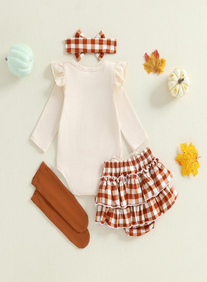 Gureui My First Thanksgiving Baby Girl Outfit Long Sleeve Turkey Romper Onesie Shorts Toddler Infant Newborn Fall Clothes (A Khaki My First Thanksgiving, 0-3 Months) - Image 4