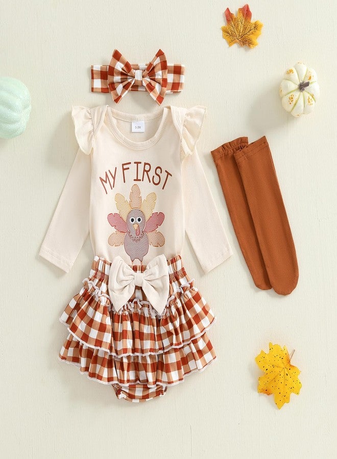 Gureui My First Thanksgiving Baby Girl Outfit Long Sleeve Turkey Romper Onesie Shorts Toddler Infant Newborn Fall Clothes (A Khaki My First Thanksgiving, 0-3 Months) - Image 3