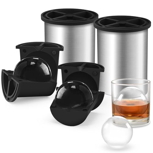 Miaowoof Clear Ice Cube Maker, 2.5 Inch Stainless Steel Crystal Large Clear Ice Ball Maker, Silicone Ice Cube Mold for Cocktails, Drinks & Bourbon, Whiskey Gifts for Men, Metal Color(2 Pack) - Image 1