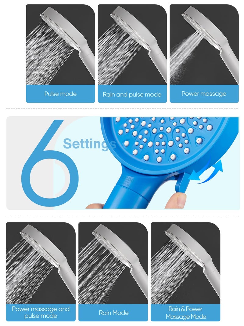 Cobbe Filtered Shower Head with Handheld, High Pressure 6 Spray Mode Showerhead with Filters, Water Softener Filters Beads for Hard Water - Remove Chlorine - Reduces Dry Itchy Skin, Blue - Image 3
