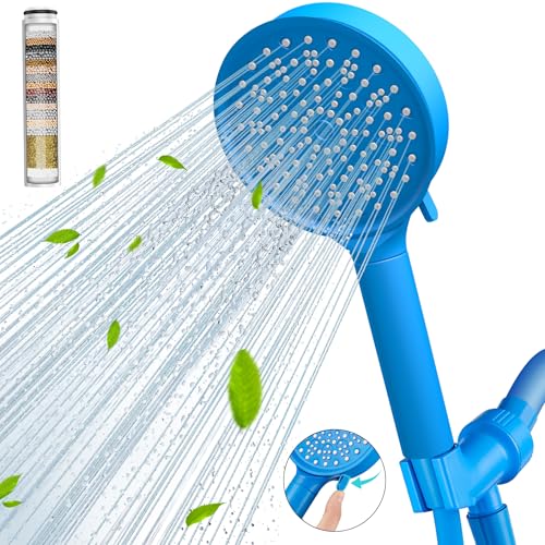 Cobbe Filtered Shower Head with Handheld, High Pressure 6 Spray Mode Showerhead with Filters, Water Softener Filters Beads for Hard Water - Remove Chlorine - Reduces Dry Itchy Skin, Blue - Image 1