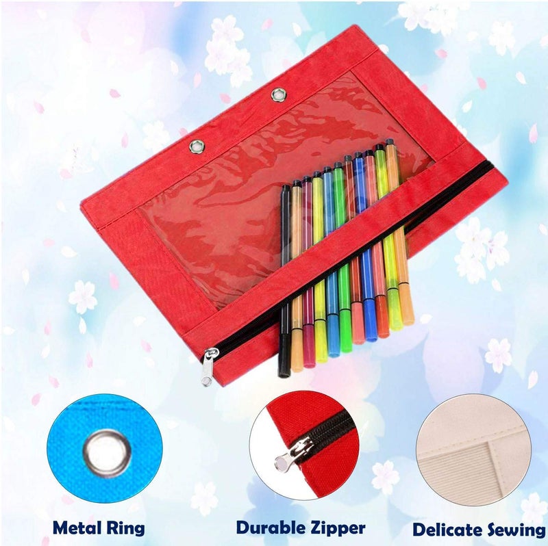 Lify 2 Rings Binder Pencil Pouch, Zipper Pencil Pouches,Canvas Fabric Pencil Pouches, Zippered Pencil Cases with Clear Window for Office School Supplies, 3 Pack (Grey 3Pcs) - Image 4