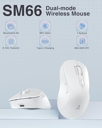 SOLAKAKA SM66 White Silent Wireless Mouse, Dual Mode(BT/2.4G) Computer Mouse for Laptop/PC/Mac - Image 2