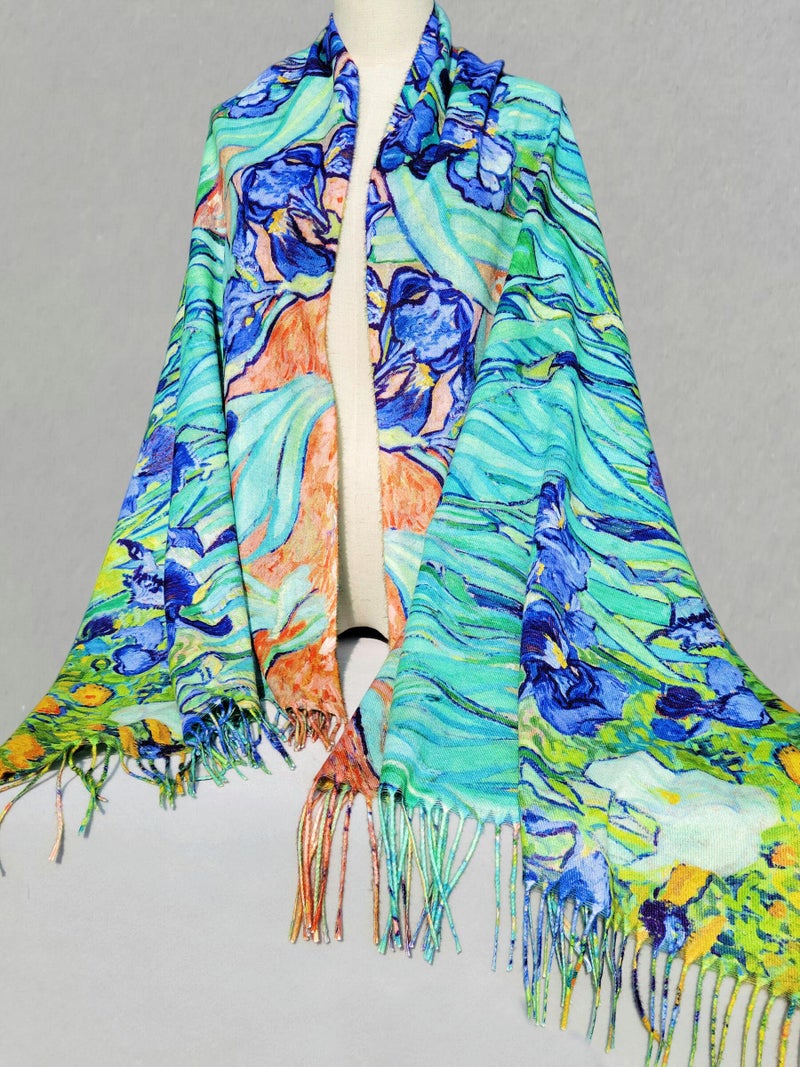 VENVSBEE Reversible Scarf Soft Large Shawl Wrap Blanket Double Sided Art Print Warm Pashmina Stoles Klimt Van Gogh Gifts-07 - Image 3