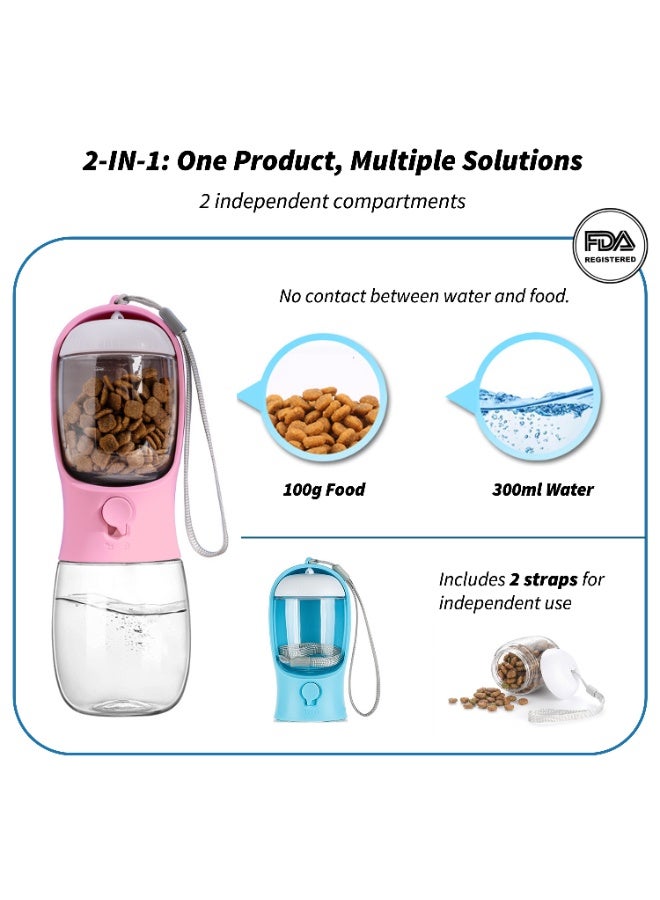 Coconut Shell Filter Pet Feeding Bottle for Cats and Dogs, FDA Approved Water and Food Storage Easy Feeding Portable Travel 2 in 1 Pink 300ml - Image 2