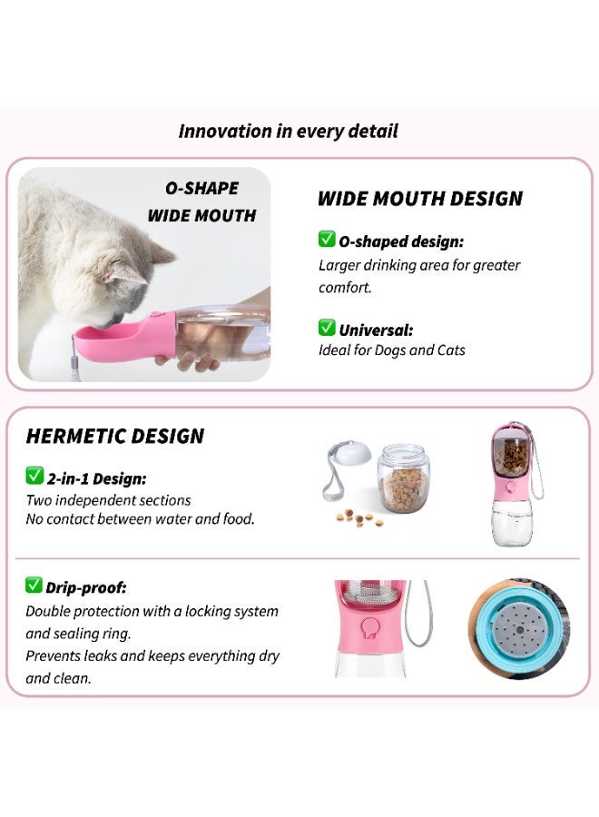 Coconut Shell Filter Pet Feeding Bottle for Cats and Dogs, FDA Approved Water and Food Storage Easy Feeding Portable Travel 2 in 1 Pink 300ml - Image 4