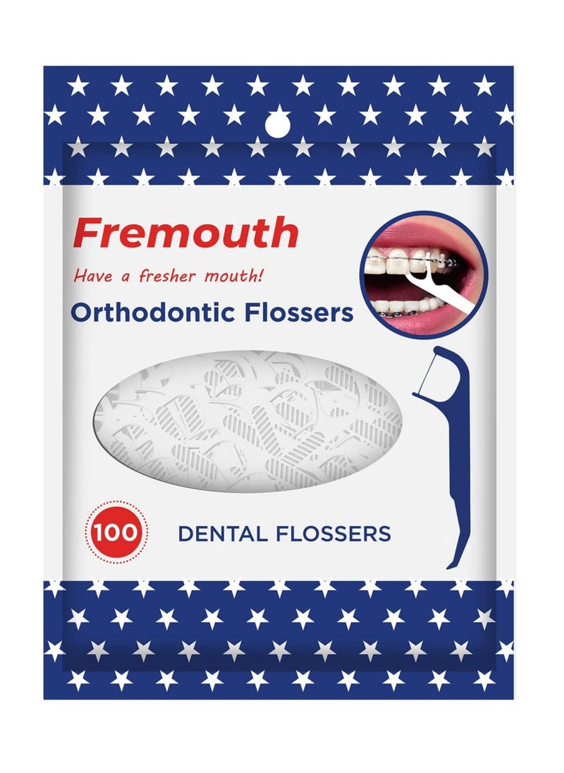 Fremouth Upgraded Orthodontic Flossers for Braces - Ortho Dental Floss Picks, 100 Count (Pack of 1)  - Image 1