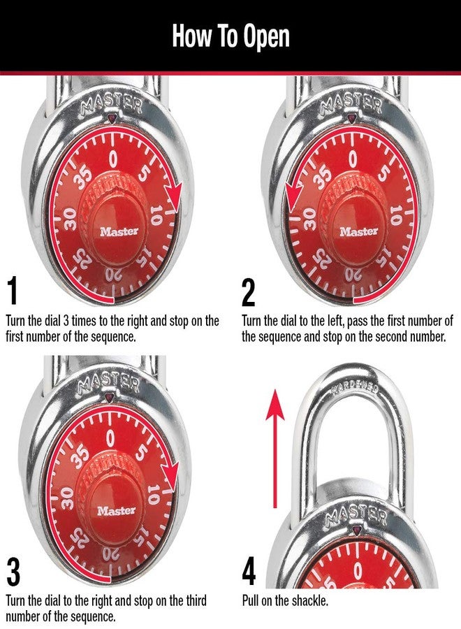 Master Lock 1504D Locker Lock Combination Padlock, 1 Pack, Red - Image 5