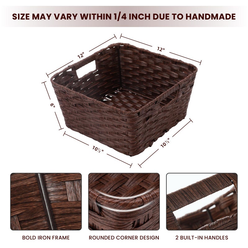 Onlytak Wicker Storage Baskets, Baskets for Shelves, Toilet Paper, Woven Storage Baskets for Organizing, Brown, 12" x 12" x 6", 2-Pack - Image 2