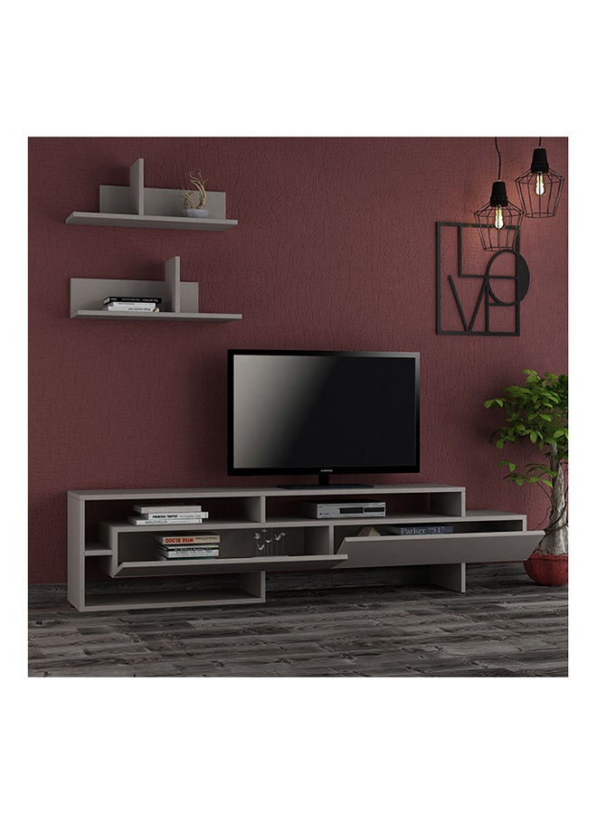 Mourah Home Gara Tv Unit Up To 60'' Inch Tvs With 2Shelf | 2Door And 2Tier Cabinet | Tv Cabinet | 180X29.8X42 Cm| Light Mocha - Image 3