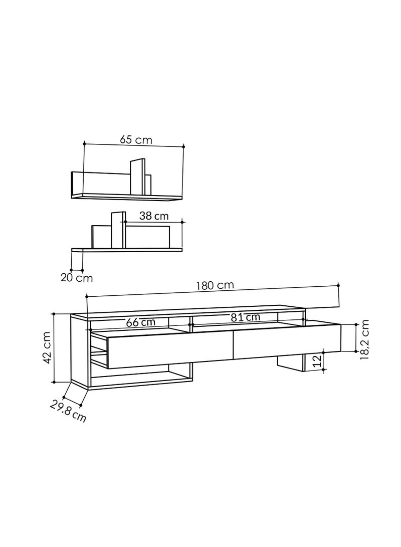 Mourah Home Gara Tv Unit Up To 60'' Inch Tvs With 2Shelf | 2Door And 2Tier Cabinet | Tv Cabinet | 180X29.8X42 Cm| Light Mocha - Image 4
