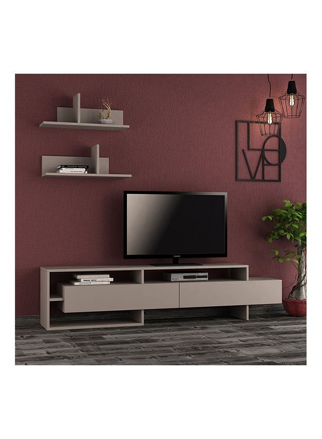 Mourah Home Gara Tv Unit Up To 60'' Inch Tvs With 2Shelf | 2Door And 2Tier Cabinet | Tv Cabinet | 180X29.8X42 Cm| Light Mocha - Image 3
