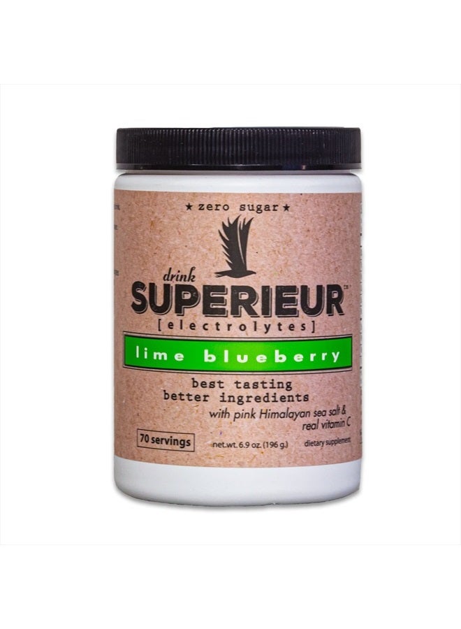 Superieur الإلكتروليتات – مكمل إلكتروليتات نباتي مع معادن البحر للترطيب والتعافي – مناسب للكيتو، غير معدّل وراثيًا، خالي من السكر، نباتي، مسحوق مشروب رياضي صحي – ليمون توت بري (70 حصة) - Image 1