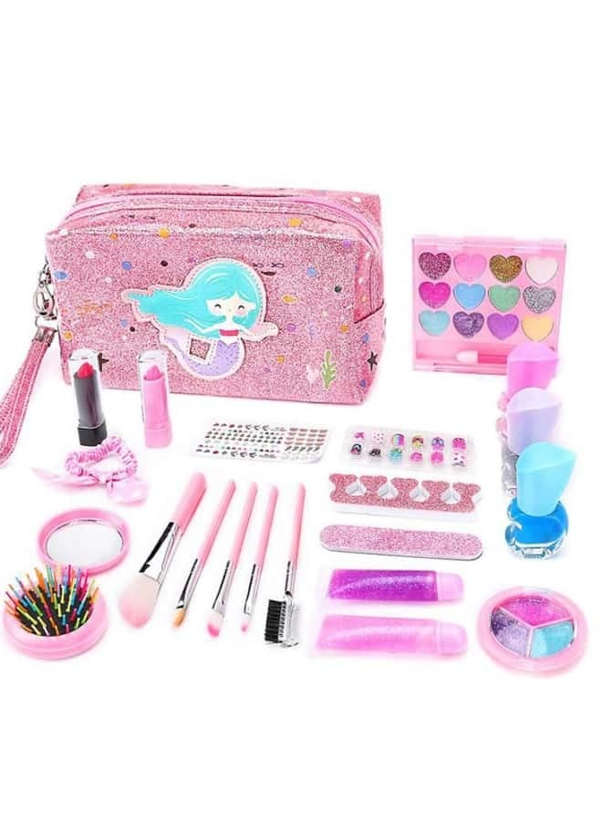 21 pcs Kids Make up Kit for Girls Play Make up for Toddlers Princess Cosmetics Bag Dress Up &Pretend Play Make up Toys for 3 4 5 6 7 8 Year Old Girls Gifts for Birthday - Image 1