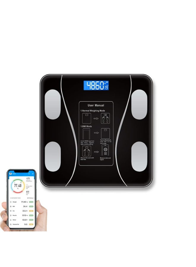 دينكس ميزان رقمي ذكي بلوتوث مع تطبيق، ميزان وزن الجسم مع تتبع BMI، قابل للشحن USB، زجاج مقوى، دقة عالية، ميزان حمام للياقة المنزلية DX1717 - Image 1