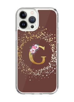 Classic Clear Case For iPhone 14 Pro Max, Hybrid Soft Case Thin Cover- Custom Monogram Initial Letter Floral Pattern Alphabet - G(Brown)
