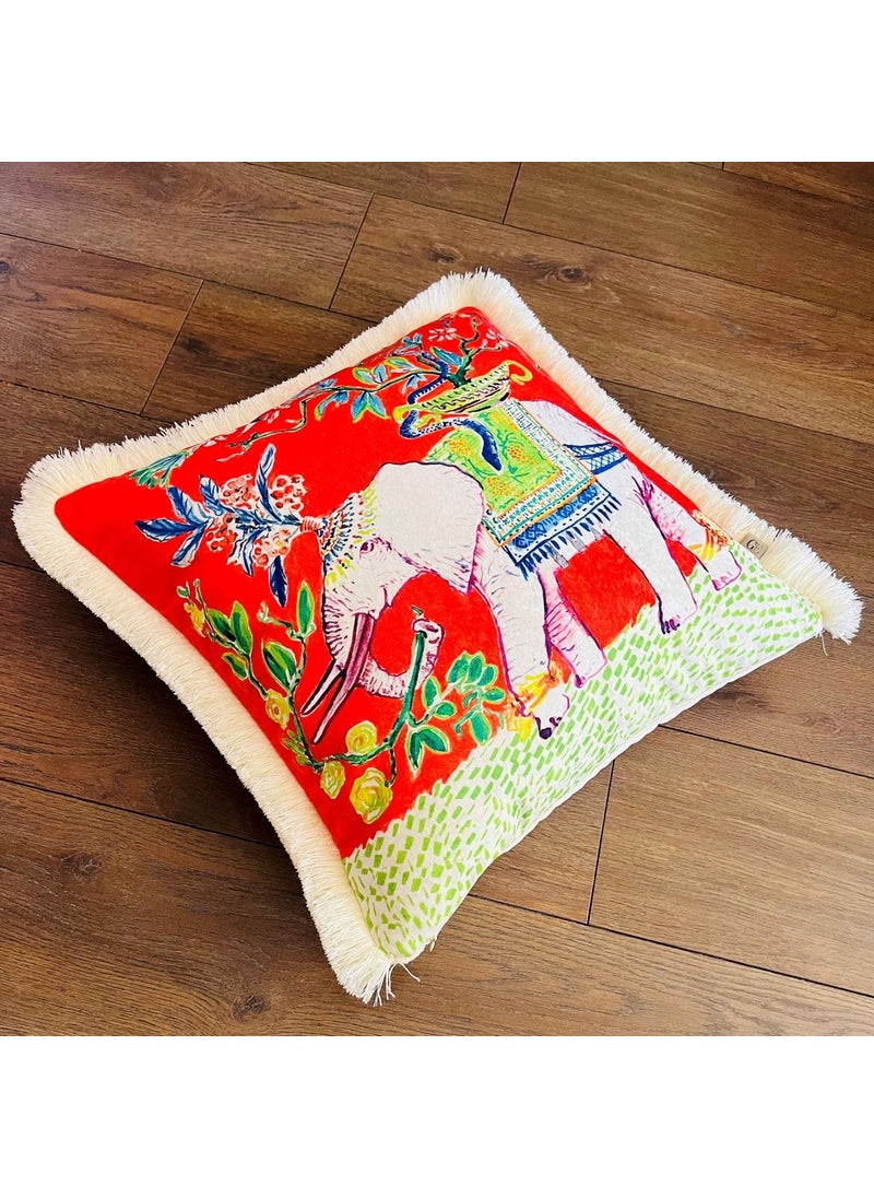 Ge Living Decorative Elephant Patterned Pillow - Special Design Red Velvet Pillow Case  - Image 4