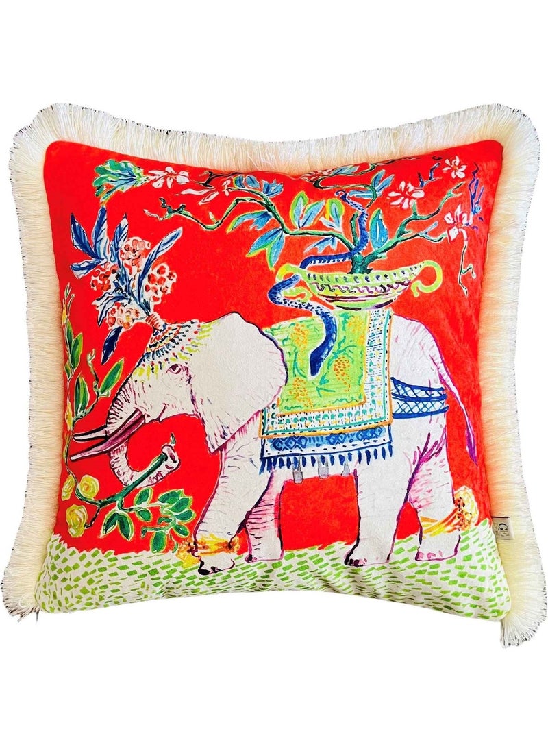 Ge Living Decorative Elephant Patterned Pillow - Special Design Red Velvet Pillow Case  - Image 1