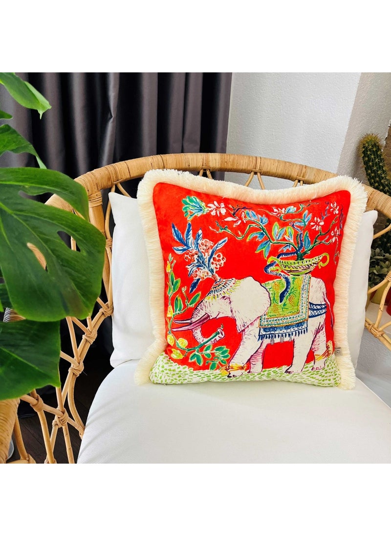 Ge Living Decorative Elephant Patterned Pillow - Special Design Red Velvet Pillow Case  - Image 3
