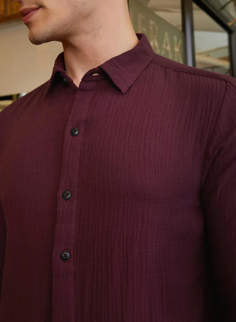 Campus Sutra Men's Wine Red Breezy-Weave Shirt