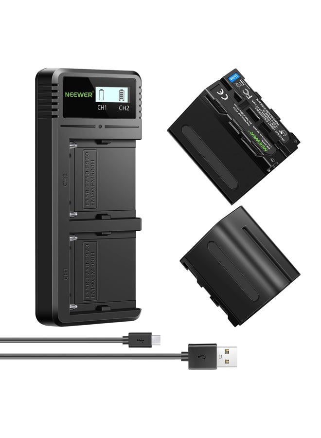 Neewer Dual USB Fast Charger with 2 x 6600mAh NP-F970 Replacement Batteries, Compatible with Sony NP-F970 NP-F960 NP-F950 NP-F930 NP-F570 NP-F550 NP-F530 NP-F330 Battery and Sony Handycam - Image 1