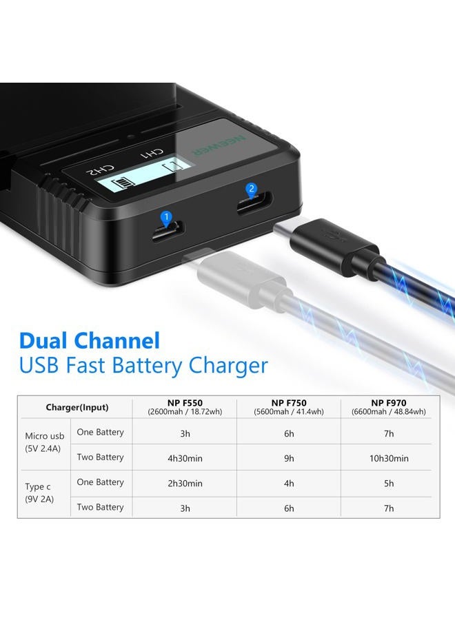 Neewer Dual USB Fast Charger with 2 x 6600mAh NP-F970 Replacement Batteries, Compatible with Sony NP-F970 NP-F960 NP-F950 NP-F930 NP-F570 NP-F550 NP-F530 NP-F330 Battery and Sony Handycam - Image 2