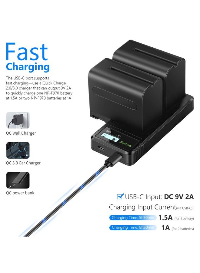 Neewer Dual USB Fast Charger with 2 x 6600mAh NP-F970 Replacement Batteries, Compatible with Sony NP-F970 NP-F960 NP-F950 NP-F930 NP-F570 NP-F550 NP-F530 NP-F330 Battery and Sony Handycam - Image 3