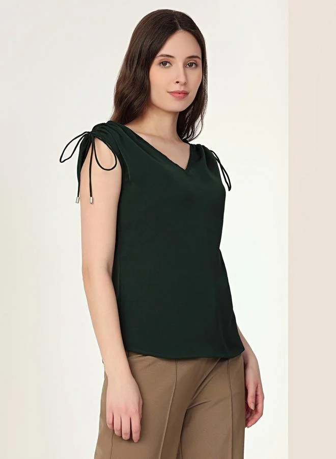 Mish Emerald Green Tie-Up Details Sleeveless Top