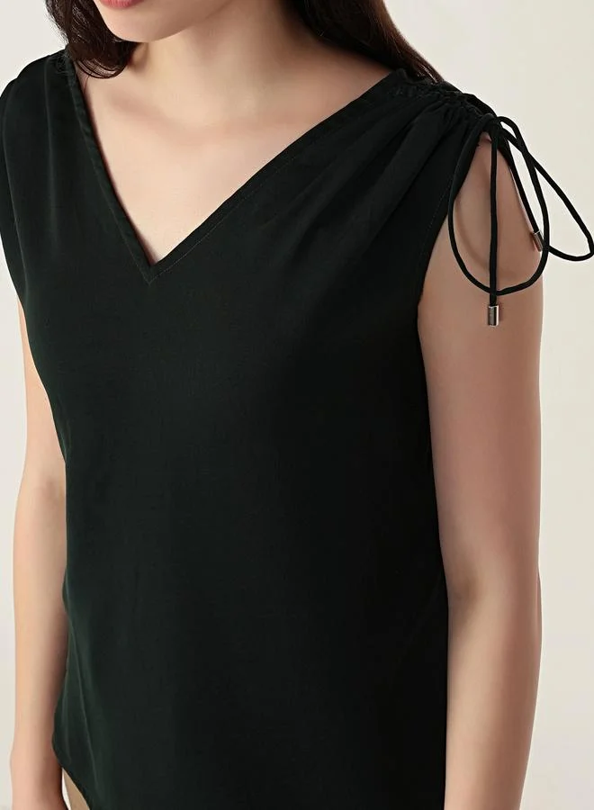 Mish Emerald Green Tie-Up Details Sleeveless Top