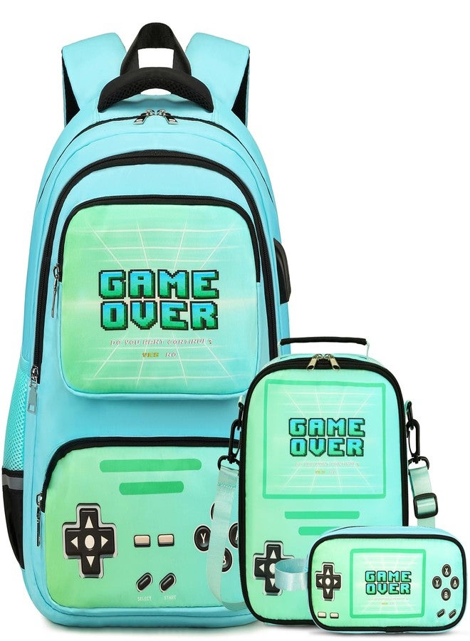ACESAK Gamer Backpack for Boys - Cool Luminous School Backpack with Lunch Bag Pencil Case, Green, Medium, Casual - Image 1
